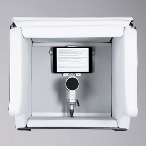 ISOVOX 2 Portable Vocal Booth in home studio with the ISOMIC microphone and phone & tablet holder