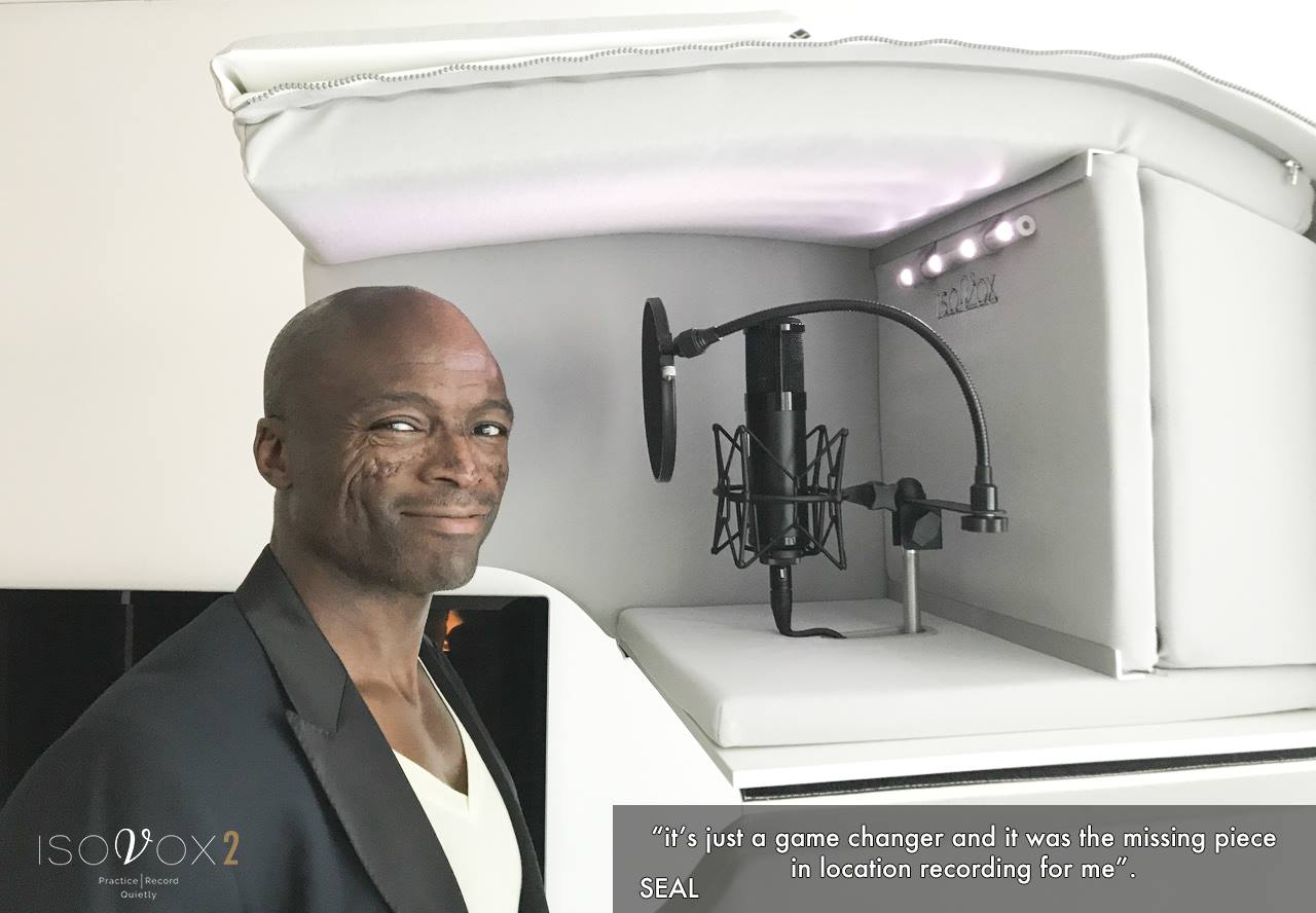 Famous artist Seal using the ISOVOX 2 White Portable Vocal Booth