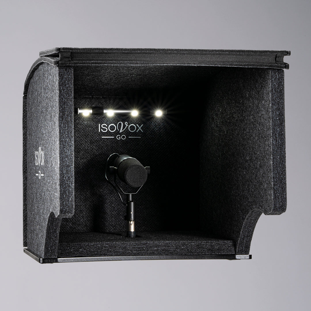 ISOVOX GO portable home recording booth in home studio with microphone