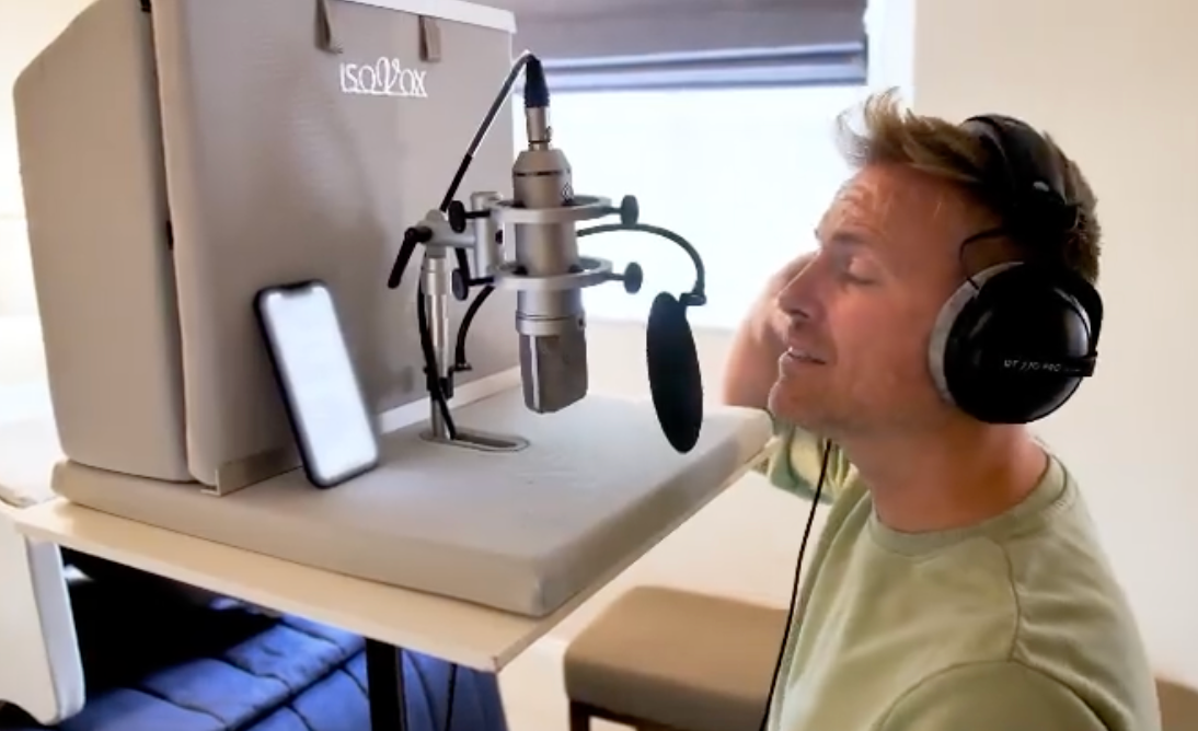 Westlife using the ISOVOX 2 Portable Vocal Booth while recording new song in home studio